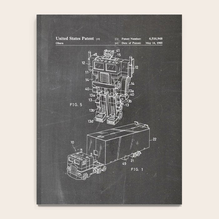 Optimus Prime Patent - Transformers Fan Comic Book Geek Art - Black Chalkboard Notebook Gallery Image 4