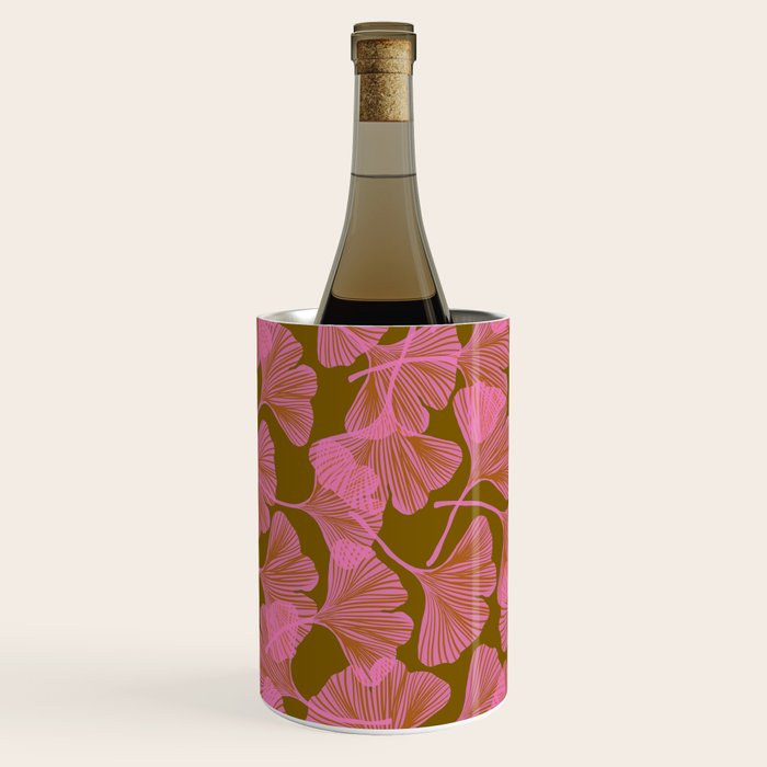 Pink Ginkgo Leaf Pattern Wine Chiller Gallery Image 2