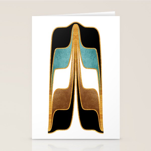 Mid Century Modern Liquid Watercolor Abstract / Faux Gold, Ocean Blue Teal, Brown, Black, White/ V1 Stationery Card Gallery Image 1