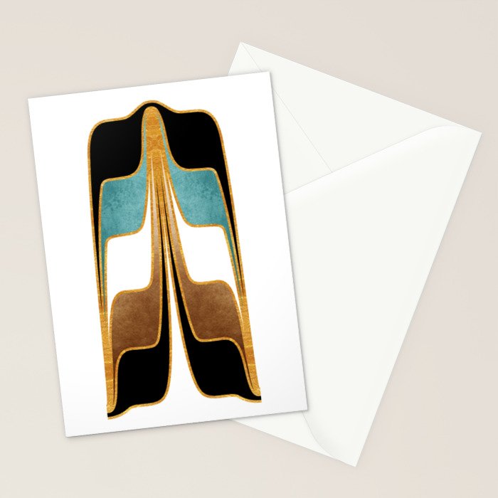 Mid Century Modern Liquid Watercolor Abstract / Faux Gold, Ocean Blue Teal, Brown, Black, White/ V1 Stationery Card Gallery Image 2