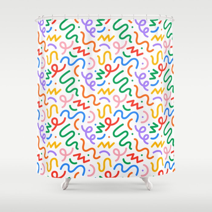Colorful fun line doodle art pattern Shower Curtain Gallery Image 1