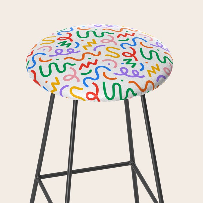 Colorful fun line doodle art pattern Stool Gallery Image 2