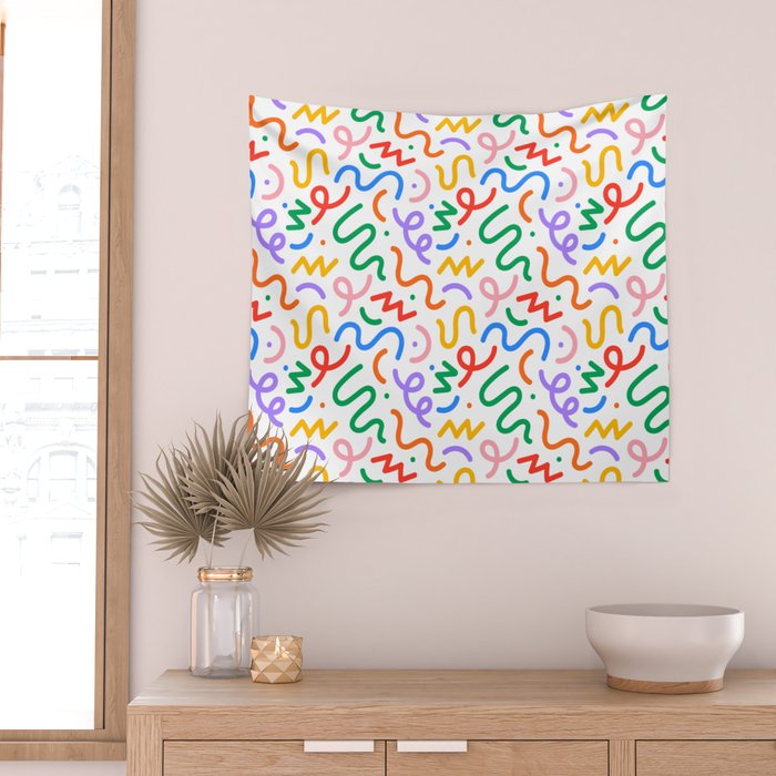 Colorful fun line doodle art pattern Wall Tapestry Gallery Image 2