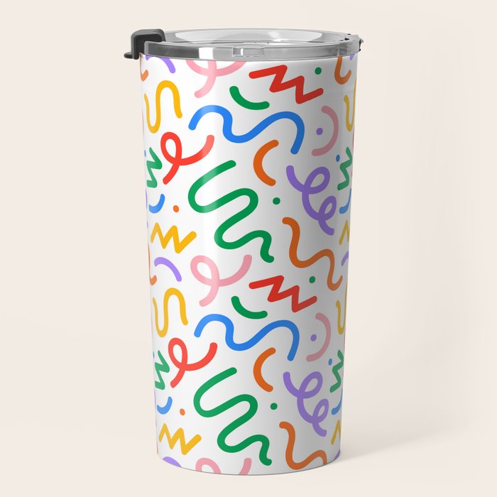 Colorful fun line doodle art pattern Travel Mug Gallery Image 3