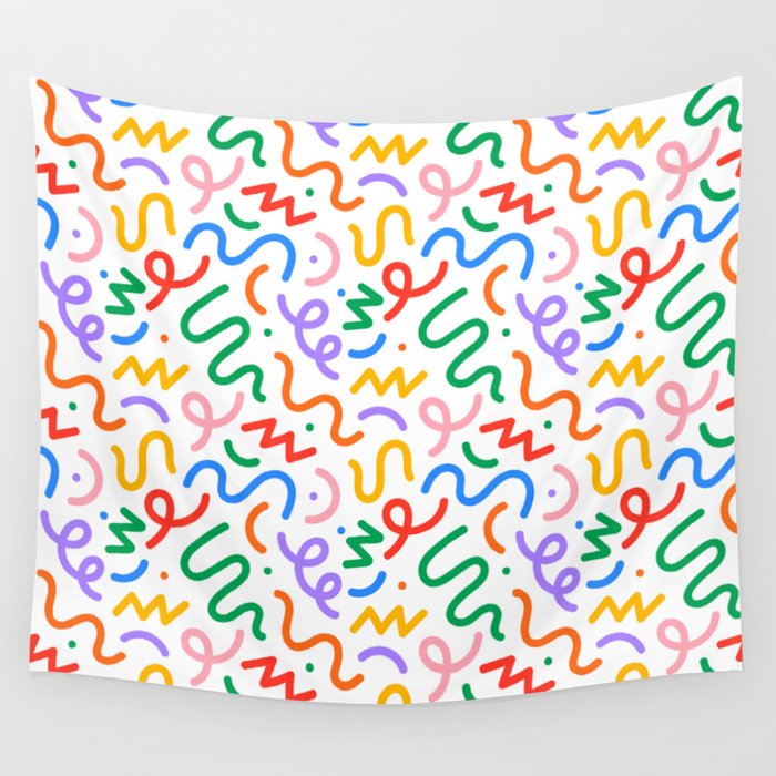 Colorful fun line doodle art pattern Wall Tapestry Gallery Image 4