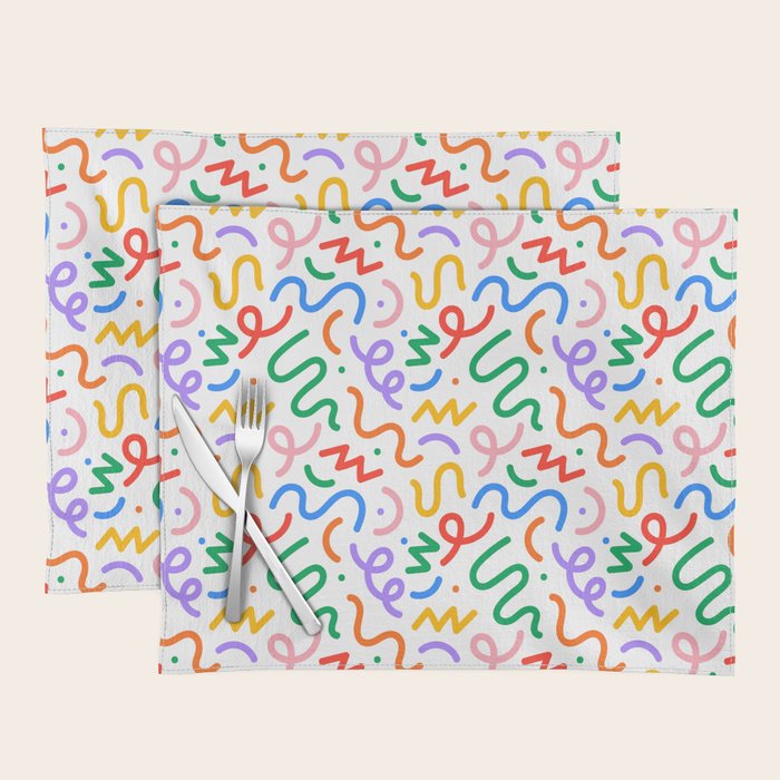 Colorful fun line doodle art pattern Placemat Gallery Image 1