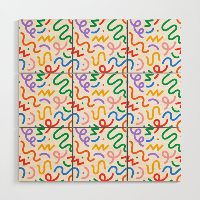 Colorful fun line doodle art pattern Wood Wall Art Gallery Image 1