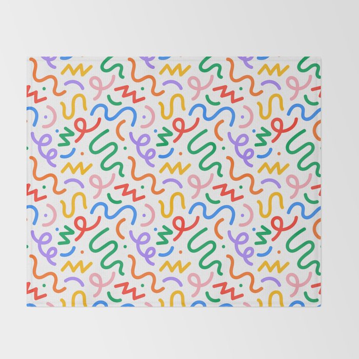 Colorful fun line doodle art pattern Throw Blanket Gallery Image 2