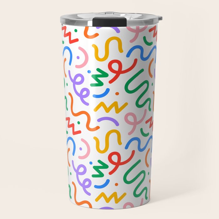 Colorful fun line doodle art pattern Travel Mug Gallery Image 1