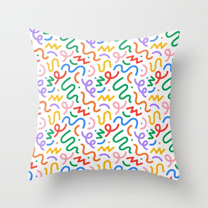 Colorful fun line doodle art pattern Throw Pillow Gallery Image 6