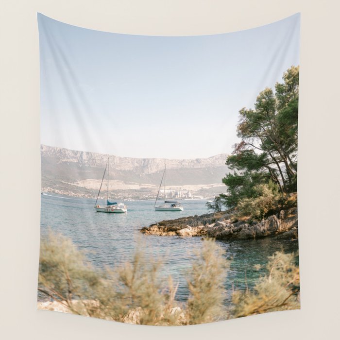 Marjan hill Split | Croatia ocean sea travel photography | Sailing Yacht  Wall Tapestry Gallery Image 1