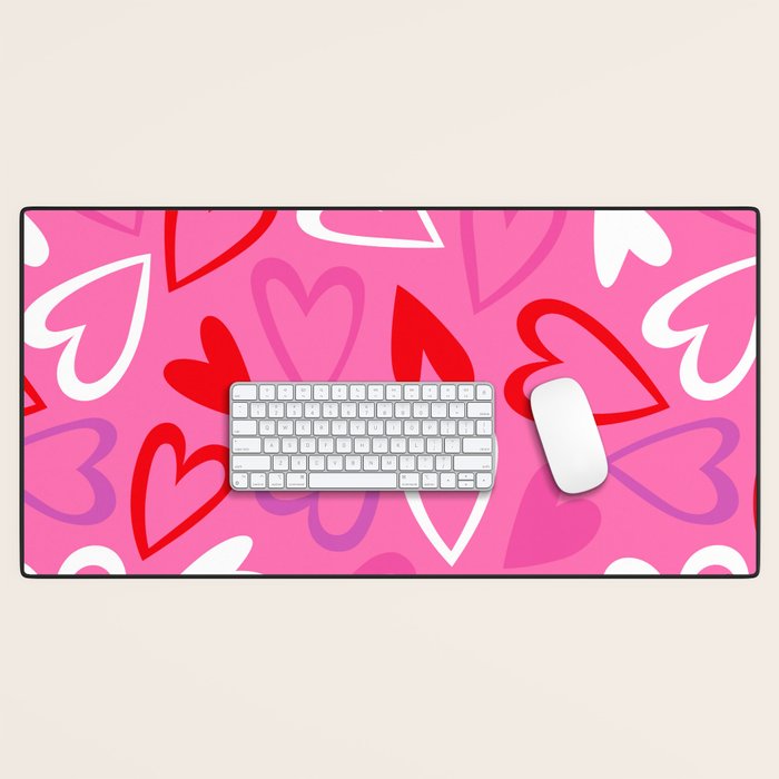 Pink love heart cartoon pattern Desk Mat Gallery Image 1