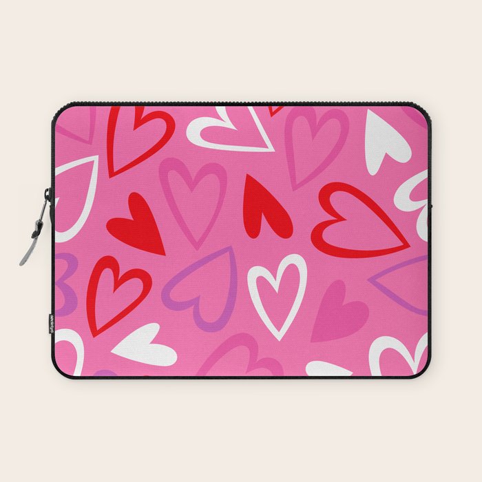 Pink love heart cartoon pattern Laptop Sleeve Gallery Image 1