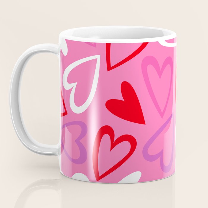 Pink love heart cartoon pattern Coffee Mug Gallery Image 3
