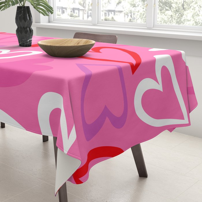 Pink love heart cartoon pattern Tablecloth Gallery Image 3