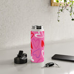 Pink love heart cartoon pattern Water Bottle Gallery Image 4