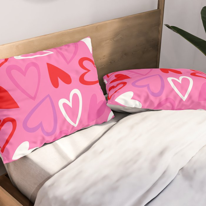 Pink love heart cartoon pattern Pillow Sham Gallery Image 2