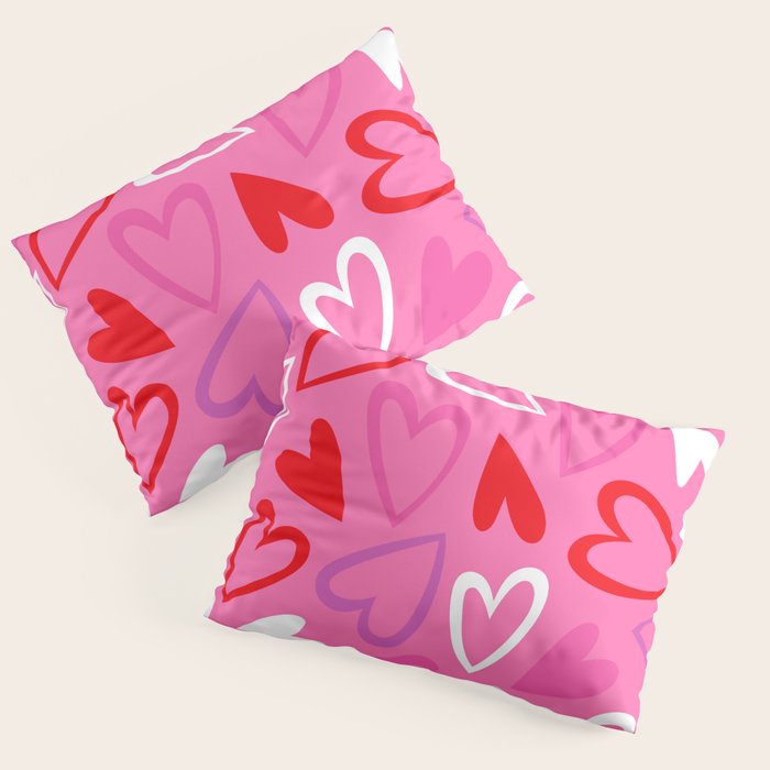 Pink love heart cartoon pattern Pillow Sham Gallery Image 3