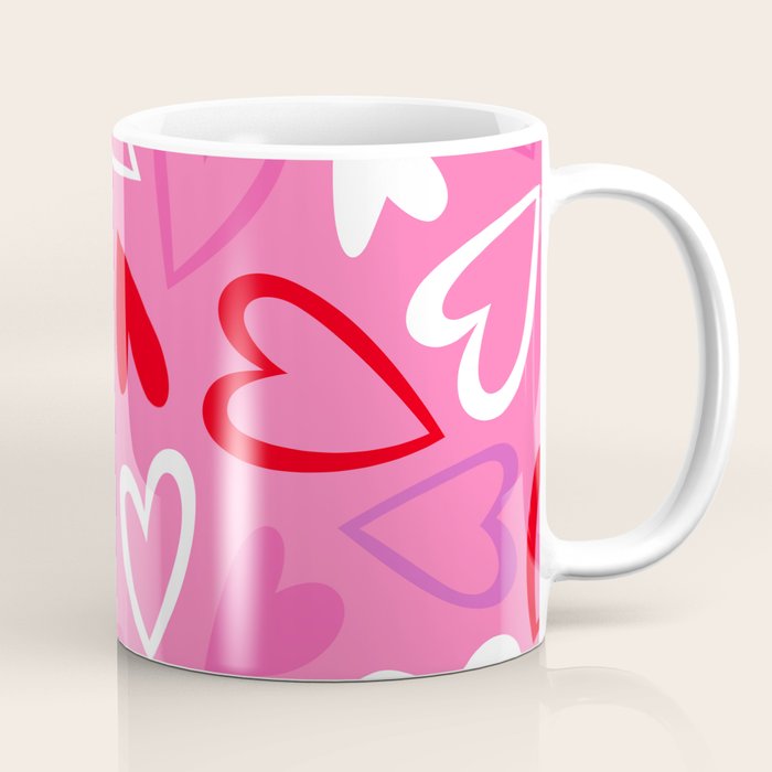 Pink love heart cartoon pattern Coffee Mug Gallery Image 1