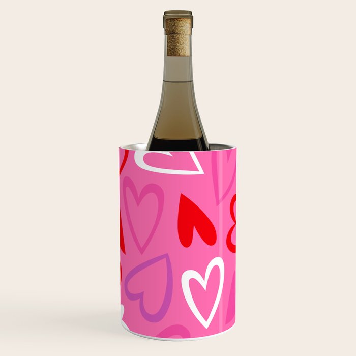 Pink love heart cartoon pattern Wine Chiller Gallery Image 1