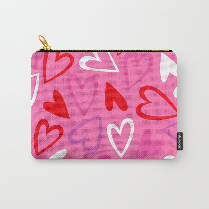 Pink love heart cartoon pattern Carry All Pouch Gallery Image 1