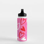 Pink love heart cartoon pattern Water Bottle Gallery Image 3