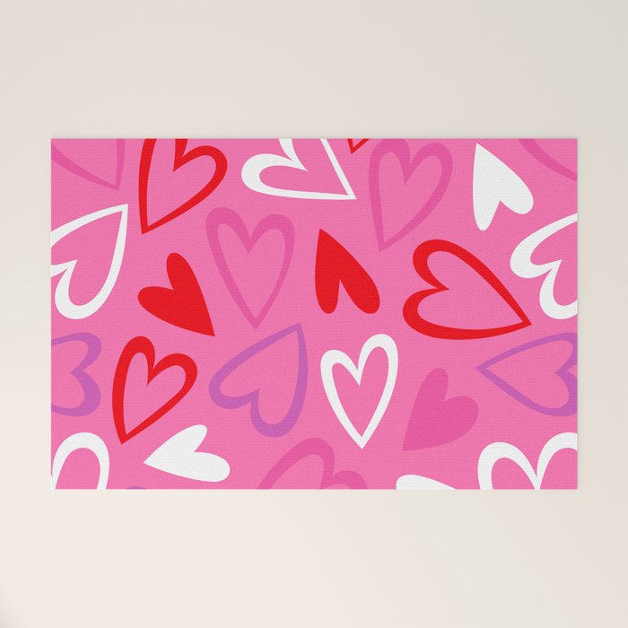 Pink love heart cartoon pattern Welcome Mat Gallery Image 1