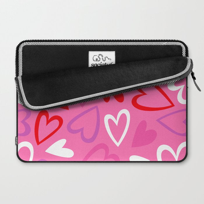 Pink love heart cartoon pattern Laptop Sleeve Gallery Image 2