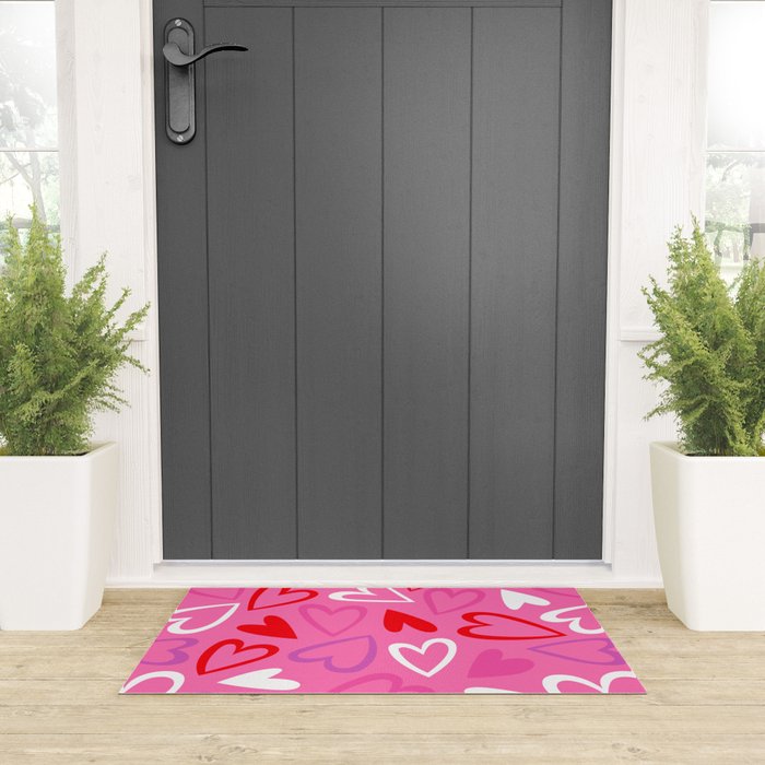 Pink love heart cartoon pattern Welcome Mat Gallery Image 3