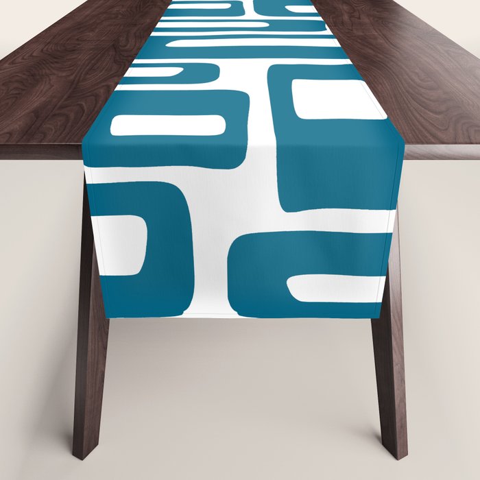 Retro Mid Century Modern Abstract Pattern 336 Peacock Blue Table Runner Gallery Image 1