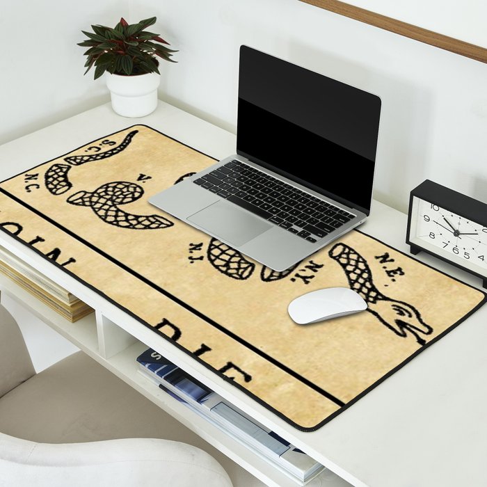 1776 "Join, or Die" Revolutionary War flag with 13 colonies, snake & no colors by Benjamin Franklin Desk Mat Gallery Image 2