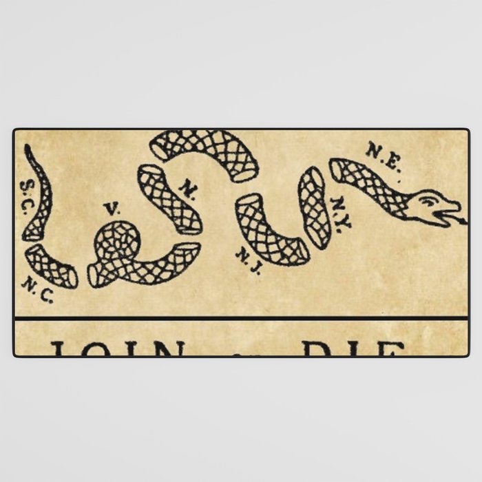 1776 "Join, or Die" Revolutionary War flag with 13 colonies, snake & no colors by Benjamin Franklin Desk Mat Gallery Image 3