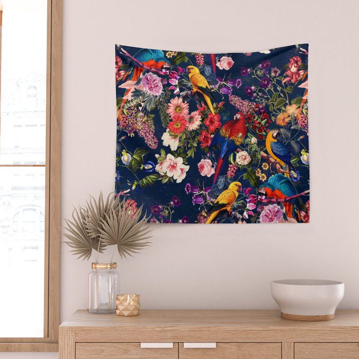 FLORAL AND BIRDS XII Wall Tapestry Gallery Image 2