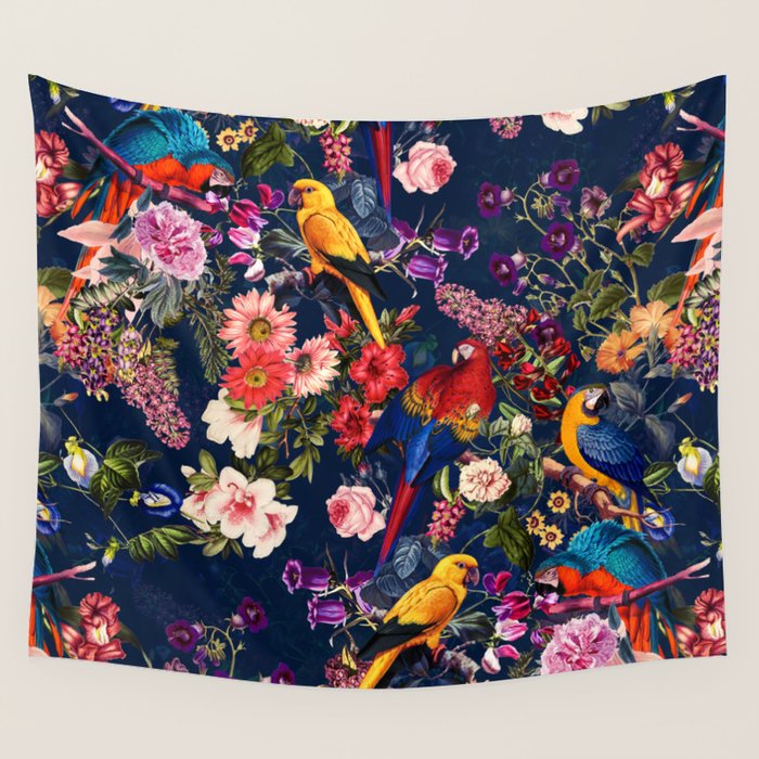 FLORAL AND BIRDS XII Wall Tapestry Gallery Image 4