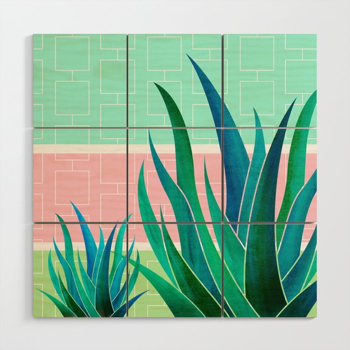 Palm Springs Mid Century Garden Illustration Wood Wall Art Gallery Image 1