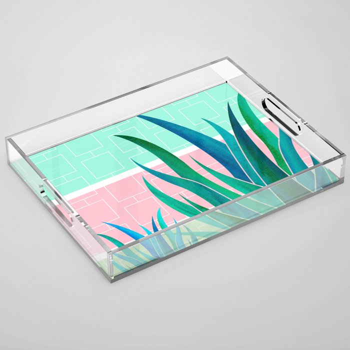 Palm Springs Mid Century Garden Illustration Acrylic Tray Gallery Image 1