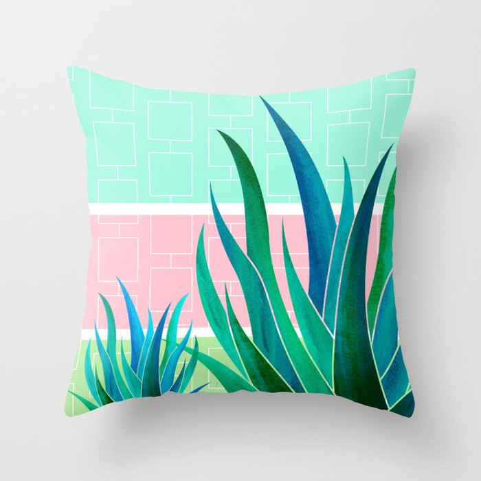 Palm Springs Mid Century Garden Illustration Throw Pillow Gallery Image 6