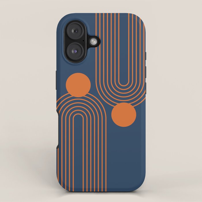 Mid Century Modern Geometric 186 in Navy Blue Orange iPhone Case Gallery Image 1