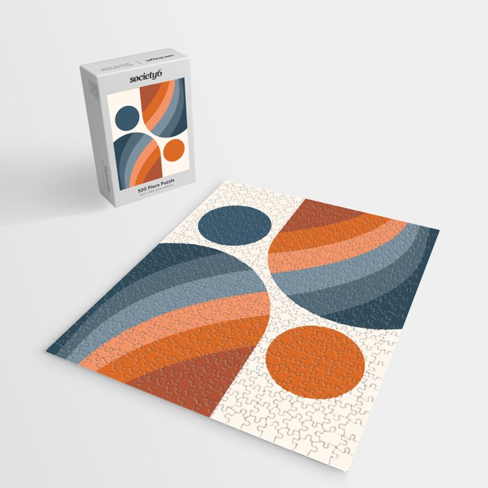 Mid Century Modern Geometric Arch a15 in Navy Blue and Orange Jigsaw Puzzle Gallery Image 2
