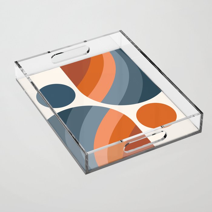 Mid Century Modern Geometric Arch a15 in Navy Blue and Orange Acrylic Tray Gallery Image 1