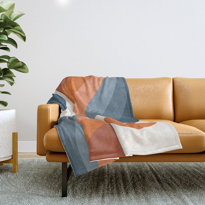 Mid Century Modern Geometric Arch a15 in Navy Blue and Orange Throw Blanket Gallery Image 1