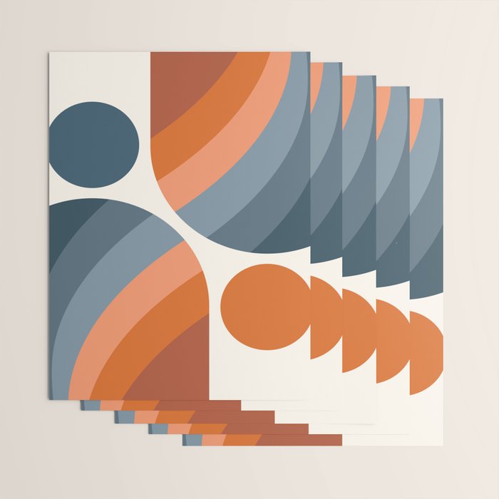 Mid Century Modern Geometric Arch a15 in Navy Blue and Orange Wrapping Paper Gallery Image 3