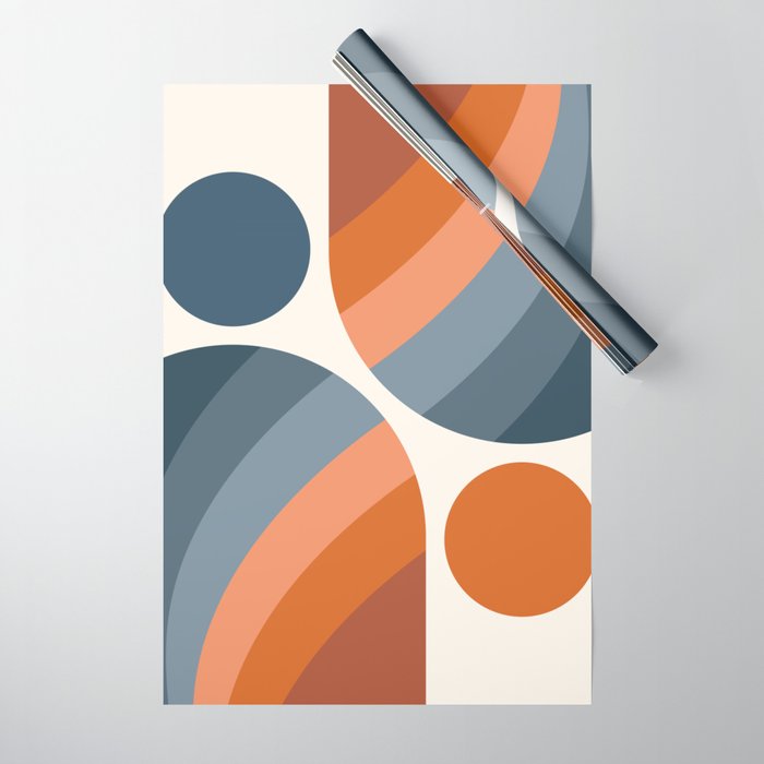 Mid Century Modern Geometric Arch a15 in Navy Blue and Orange Wrapping Paper Gallery Image 1