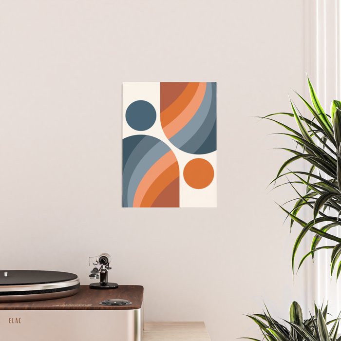 Mid Century Modern Geometric Arch a15 in Navy Blue and Orange Poster Gallery Image 2