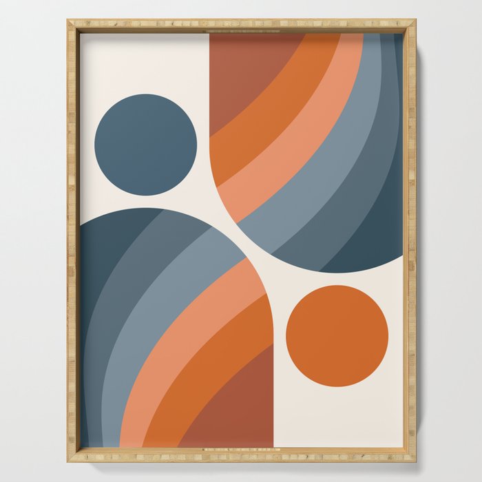 Mid Century Modern Geometric Arch a15 in Navy Blue and Orange Serving Tray Gallery Image 1