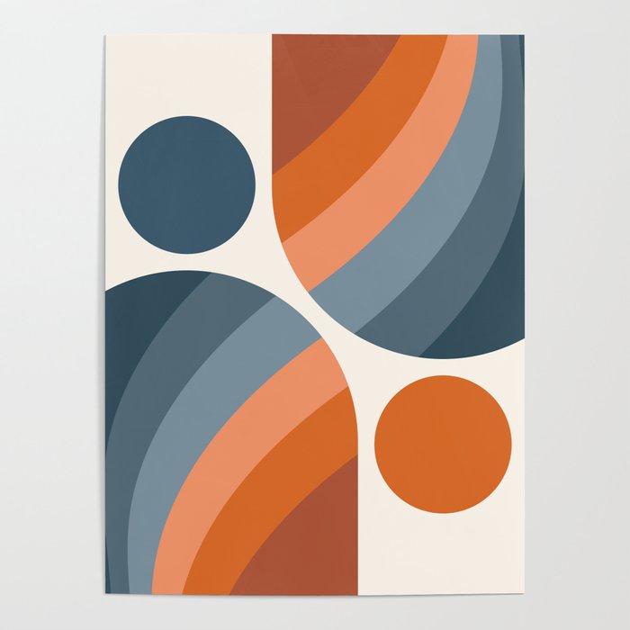 Mid Century Modern Geometric Arch a15 in Navy Blue and Orange Poster Gallery Image 4