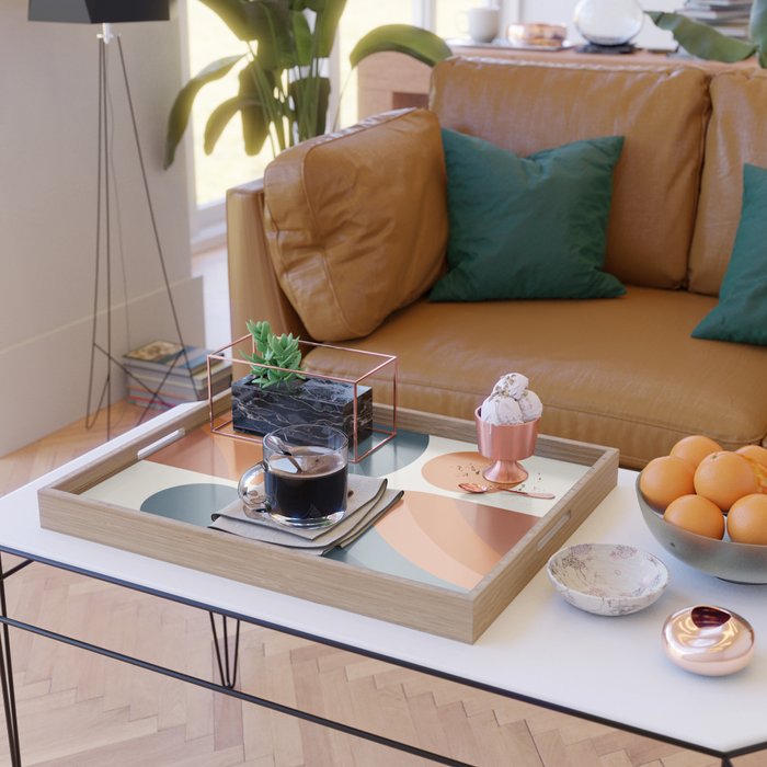 Mid Century Modern Geometric Arch a15 in Navy Blue and Orange Serving Tray Gallery Image 2