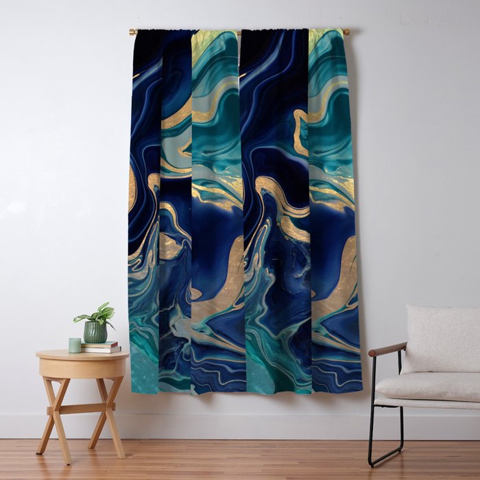 DRAMAQUEEN - GOLD INDIGO MARBLE Window Curtain Gallery Image 5