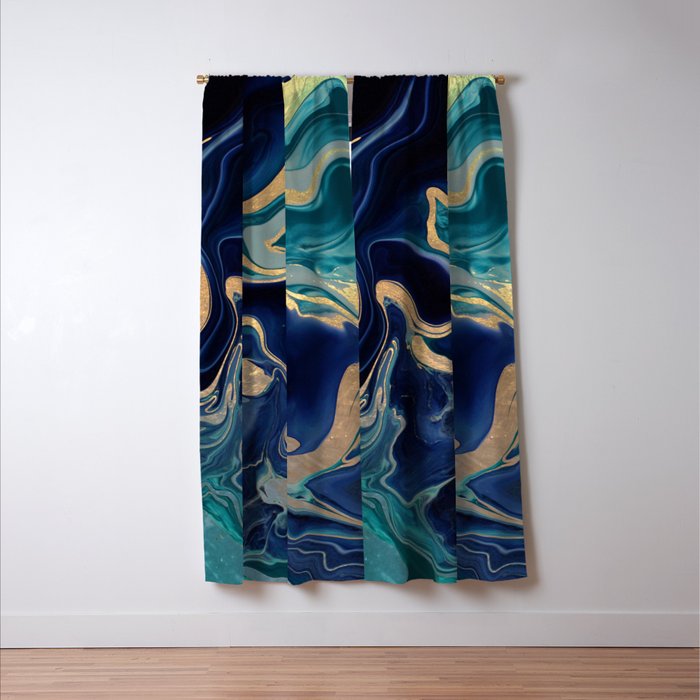 DRAMAQUEEN - GOLD INDIGO MARBLE Window Curtain Gallery Image 3