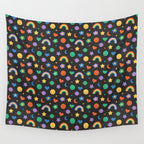 Funny retro cartoon doodle sticker pattern Wall Tapestry Gallery Image 4
